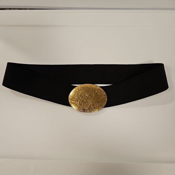 Elastic Black Belt with Gold Hardware sz 32" -44" waist - Picture 3 of 4
